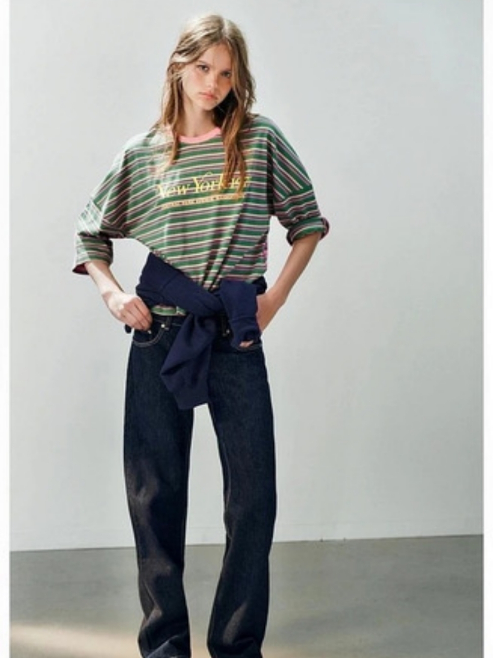 Zara Striped Text Oversize T-Shirt Green & Red